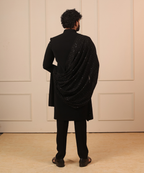 Black Nawabi Kurta with Dupatta & Pant Set for Men