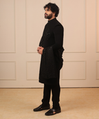 Black Nawabi Kurta with Dupatta & Pant Set for Men