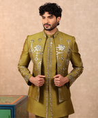 Green Mirror Work Designer Indo Western for Men