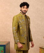 Green Mirror Work Designer Indo Western for Men