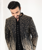Grey Handwork Velvet Indo Western Set for Men