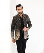 Grey Handwork Velvet Indo Western Set for Men