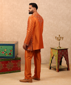 Orange Mirror Work Indo Western Jacket Set for Men
