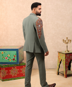Pista Green Oxidised Work Indo Western Set for Men